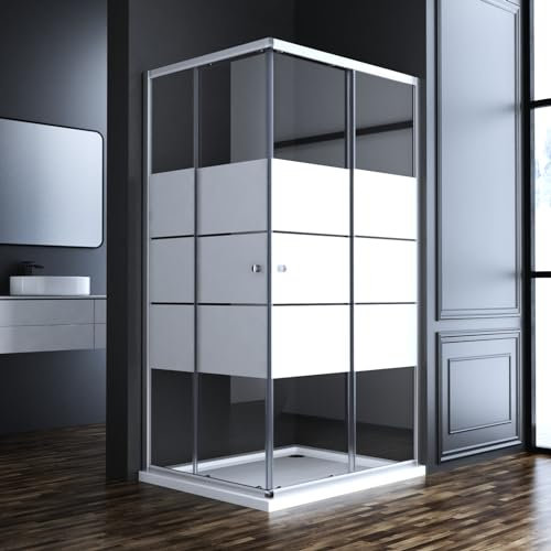 Duschkabine 100x100cm Eckeinstieg Duschkabine Schiebetür, Goezes Eckeinstieg Gestreift Duschabtrennung mit Schiebetüren Duschwand Schiebetür mit 6mm ESG Sicherheitsglas Höhe 185cm