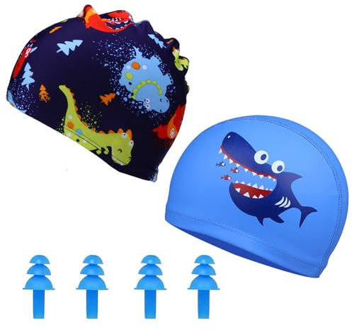 JCUGSBS Gorro Piscina años,Gorro Natacion años, Gorro Piscina niño,Paquete de 2 Gorros de natación para niños Gorros de natación elásticos para niños de 1 a 8 años y niñas