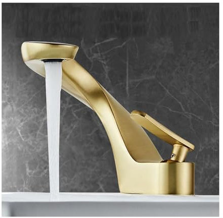 NJDQFA Laiton Mitigeur De Lavabo Au Design Elégant,Robinet Vasque À Poser Monotrou,Haut Robinet Salle Bain Monocommande,d'or
