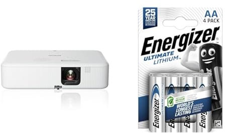 Epson CO-FH02 Full HD 1080p 3,000 Lumen Home Cinema Projector & Energizer AA Batteries, Ultimate Lithium, 4 Pack Double A Battery Pack