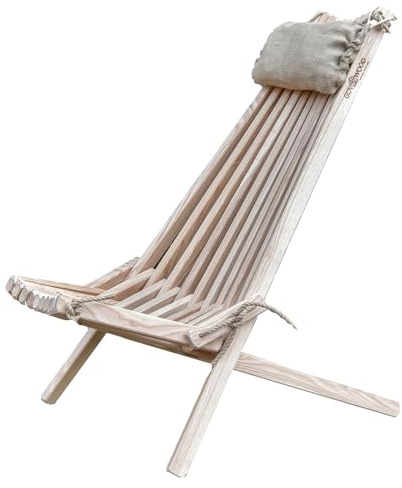 Gov Wood Sdraio Pieghevole in Legno - Lettino Prendisole con Cuscino in Juta - Design Ergonomico, per Uso Interno ed Esterno, Durevole e Stile Elegante - 106x56x86 cm