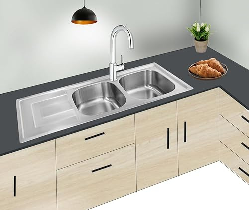 Omeere,116x50x18cm, große Küchenspüle, Edelstahl 304 Materialdicke 0,8 mm,Spülbecken,Spüle, Einbauspüle,eckig 2 Becken, (Ablagefläche links)