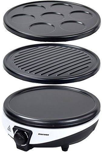 Syntrox Germany 3in1 Crepes Maker | Kontaktgrill | Pancake Maker Zephir, viele Anwendungsmöglichkeiten, Antihaftbeschichtet, 1000 Watt Leistung, Edelstahl