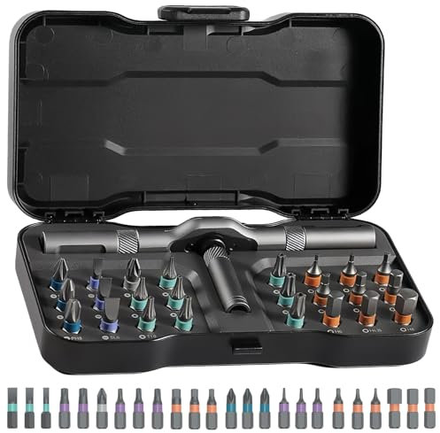 WANDGU 24 in 1 Set di Cacciaviti a Cricchetto: Set di Cacciaviti a Cricchetto Leggeri con Staccabile Impugnatura a T, Kit di Punte di Cacciavite a Cricchetto per Vita Domestica, Elettronica