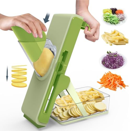 Mandoline trancheuse multifonction réglable en acier inoxydable (vert clair foncé)