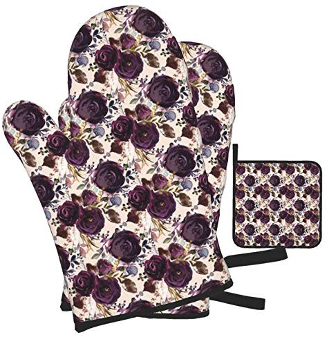 Topflappen Und Topflappen Set Von 4 Boho Pflaumenblume Topfhandschuhe Weiches Backhandschuhe Hitzebeständige Grillhandschuhe, Für Grillen, Küche, Mikrowelle