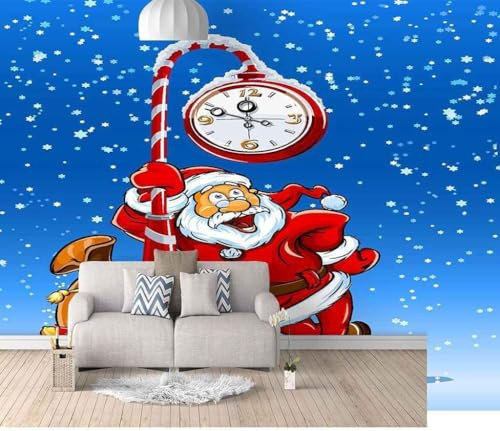 Tzxztt Blaue Schneeflocke Weihnachtsmann Moderne 3D Tapete Geprägte Seide Neutrale Töne Material Ideal Für Wohnzimmer Schlafzimmer-300cm×210cm
