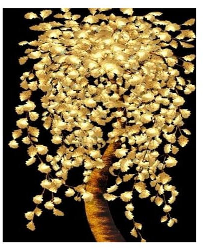 Leinwandbilder Kunstdruck Wandkunst Leinwand Malerei Abstrakte Goldene Blätter Poster Drucke Gold Geldbaum Bilder Für Wohnzimmer Dekor Kein Rahmen(50x90cm)