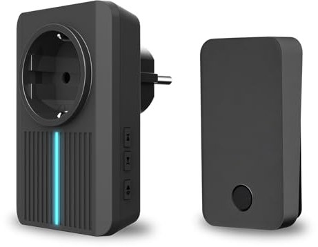 Timbre Inalámbrico con Enchufe, Sin Batería, Resistente al Agua, 64 Tonos, Volumen Ajustable (NEGRO)