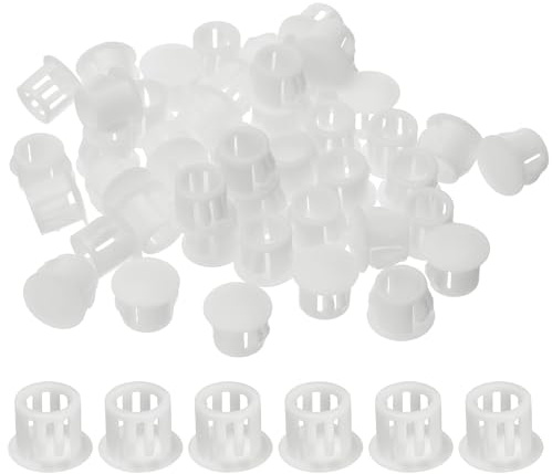 sourcing map 45pcs Nylon Plastic Hole Plugs, 2/5(10mm) Round Drill Screw Hole Plugs Covers Knockout Locking Plastic Plugs Insert End Caps for Kitchen Cabinet Furniture, White