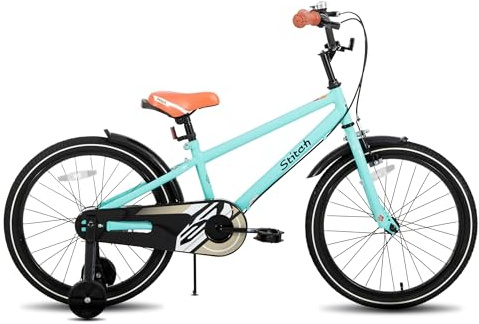 STITCH Kinderfahrrad 14/16/18/20 Zoll für Mädchen und Jungen im Alter von 3 bis 13 Jahren, 14/16/18/20 Zoll Kinderfahrrad mit Stützrädern (rosa, beige, blau, Silber, grün)