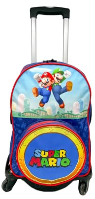 TOYBAGS Sac à Dos Scolaire Super Mario - Double Compartiment Adaptable + Chariot Noir Protection latérale et Stopper Avant Anti-Chute 4 Roues pivotantes - 45 x 32 x 20 cm, Multicolore, M, Décontracté