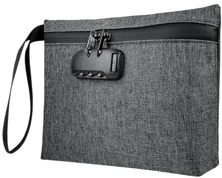 BOJLY Geruchsdichte Tasche, Geldtasche mit Zahlenschloss - 32 x 19cm wasserdichte Tasche, Aktivkohle Gefüttert für Reisen/Essentials, Sichere Aufbewahrung (Grau)