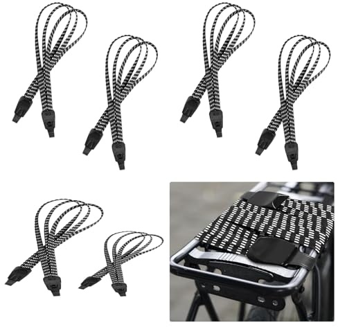 6 Stück Spanngurte mit Haken, Gepäckträger Spanngurt, Latexspanngurte, 3-in-1 Spanngurte, Zwei Längen, zur Befestigung von Helmen und Rucksäcken, Geeignet für Fahrrad und Motorrad, Schwarz