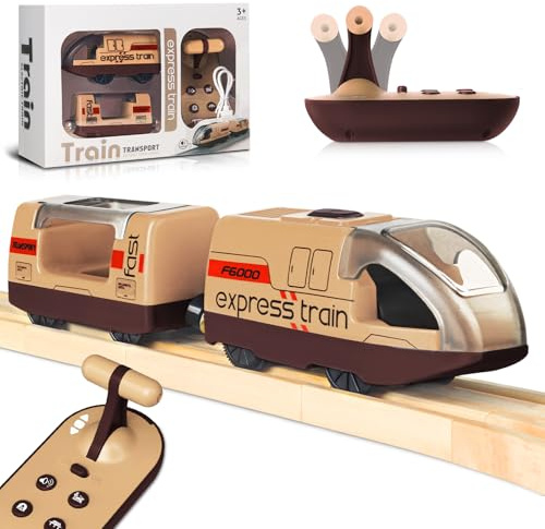 Beginreally Train électrique Enfant télécommandé pour Rails en Bois