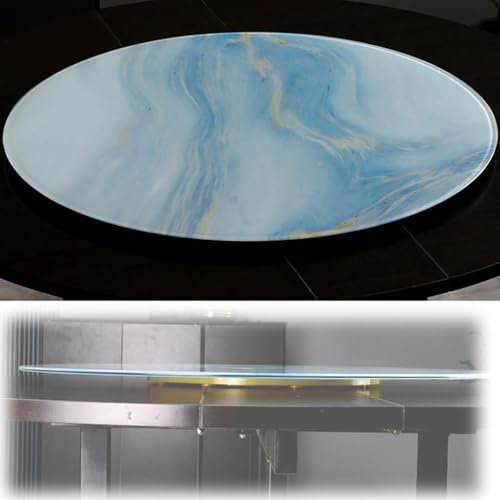 Plateau tournant rond en verre trempé de 61 à 101,6 cm – Élégant plateau de service rotatif marbré pour table de cuisine et de salle à manger (bleu, 60 cm) – Parfait pour le divertissement