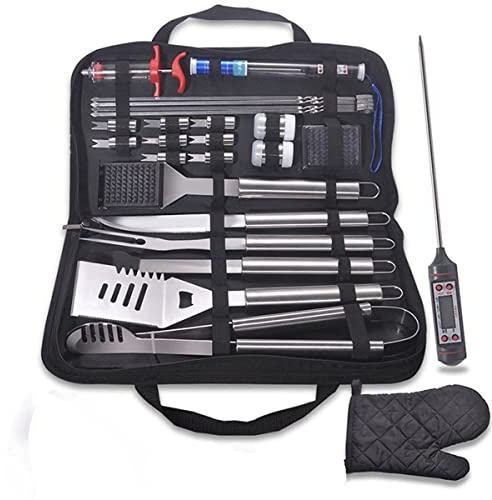 Grillverktyg, Grilltillbehör, Stektillbehörskit med stekspade, skrapa, tång och äggringar, for utomhusgrillning och camping
