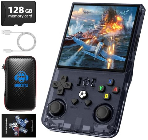 R36MAX Retro Handheld Game Console, 4.0 Inch 720x720 IPS Screen, 128GB Built-in 22000+ Classic Game, Portable Hand Held Open Source Linux System, 4000mAh Battery Retro Gaming Console(Gray 128GB)
