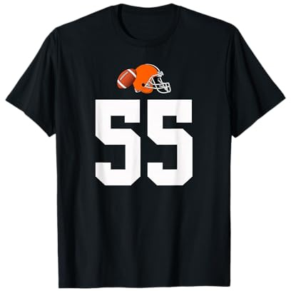Americano Fútbol Casco Estilo Vintage Número 55 Camiseta