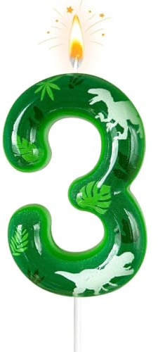 Mavouri Dino Geburtstagskerzen Zahlen 3, Dino Kerze 3 Geburtstag Junge, Dinosaurier Geburtstagskerze 3 Jahre Jungen, Dino Tortendeko Geburtstag 3 Jahre Junge, Kerzen Zahlen 3 Grün (ca.5,8cm)