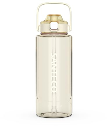 SANTECO Vattenflaska 1 500 ml (1,5 liter) BPA-fri med sugrör – ultralätt, bärbar, snygg, lätt att rengöra, praktiskt bärhandtag, perfekt för sport och fritid (kräm)