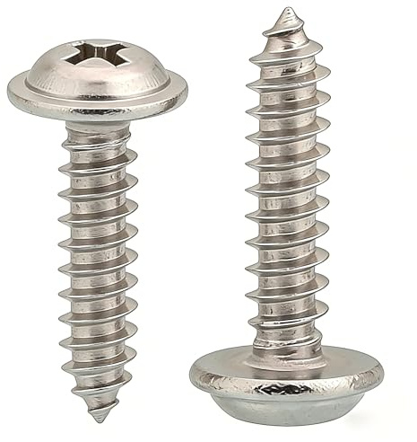M5 x 12mm Pan Head with Washer Phillips Self Tapping Screws, Stainless Steel 304, Flange Wood Screw, 50 PCS