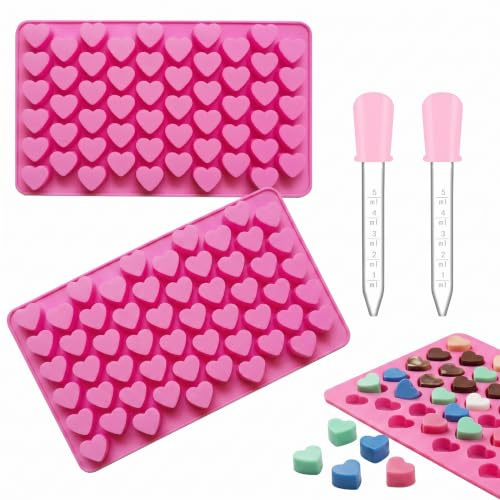2 Stück Silikonform Herz,Mini Silikonformen mit 2 Pipetten,Herzform Silikon,Eiswürfelform Herzen,Pralinenform,für Schokolade,Eiswürfel,Seife,Kerzen,Hundeleckerli,Bonbons,Gummibärchen Form BPA Frei