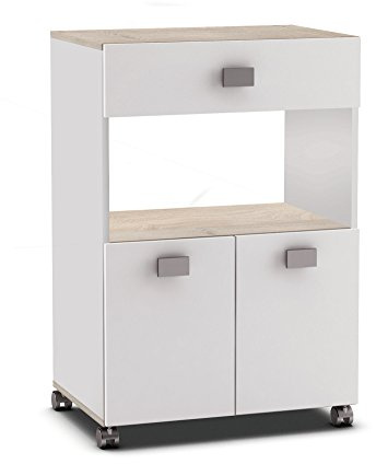 Küchenwagen 145 AKAZIE WEISS Küchentrolley Rollen Schublade Küchenschrank Küchenhelfer Arbeitsplatte Holz