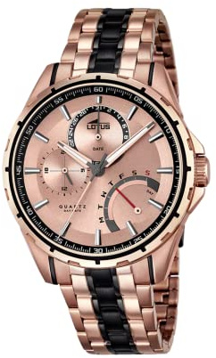 LOTUS Reloj Hombre Analógico de Acero Inoxidable 316l Rosa - Movimiento de Cuarzo - Cristal Mineral de Alta Resistencia - Resistente al Agua 5 ATM - Multifunción 18204/1 Special Prices
