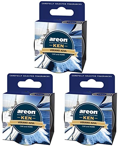 AREON Ken Lufterfrischer Dose Auto Duft Verano Azul Autoduft Duftdose Wohnung Erfrischer 3D Set Pack x 3