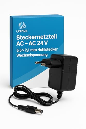 Steckernetzteil AC 24 V – 5,5x2,1 mm Hohlstecker, Wechselspannung Netzteil Trafo, Eingang 230 V AC, kompakt & zuverlässig für LED, Elektronik, Modellbau & DIY (Ampere: 1A) (24V/1000mA)