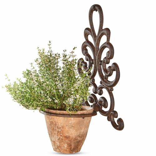 Loberon Pflanztopfhalter Cecile, antikbraun | Kunstvolle Ornamentik, Mediterraner Stil, Robust & Wetterfest, mit Antik-Patina, Outdoor, Gartendekoration, Eisen