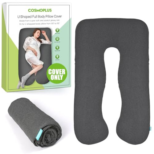 COSMOPLUS 𝐏𝐫𝐞𝐠𝐧𝐚𝐧𝐜𝐲 𝐏𝐢𝐥𝐥𝐨𝐰 𝐂𝐨𝐯𝐞𝐫 U Shaped Full Body Pillow Case 𝐂𝐨𝐯𝐞𝐫 for Maternity,Stretchy Cool Breathable Jersey Fabric, Provides Sleep and Pregnancy Support,Heather Grey