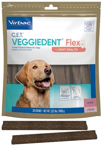 Virbac C.E.T.® VEGGIEDENT® Flex Tartar Control Chews for Dogs - Multifunctional to Support Joint Health, VOHC Approved - Large Dogs Over 66lbs