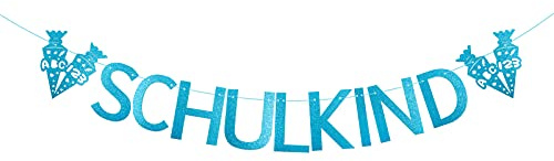 Schulkind Girlande Banner Hänge Deko für Schuleinführung Einschulung Schulanfang Schulstart Girland Dekoration Banner Schule Jungs Mädchen(Glitzer Blau)