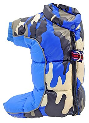 Haustier Hund Camouflage Mantel, Baumwolle Gefütterte Kleidung Winddicht Schneeanzug Manteljacke vierbeiniger Baumwollmantel Winter Hund Jacke Haustiere Bekleidung (Yellow, S) (Blue, M)