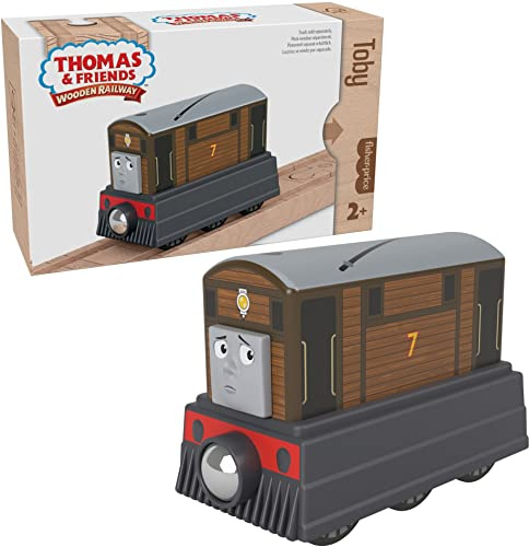 Thomas & Friends Ferrovia in legno, Toby Engine, trenino giocattolo da spingere in legno di provenienza sostenibile per bambini e bambini in età prescolare (esclusiva Amazon)