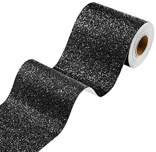 Stickyart Wallpaper Peel and Stick Border Trim - Black Glitter Ceiling Decorative Self Adhesive Straight Stickers for Walls, Classroom Bulletin Boards, Living Room 3.94x160