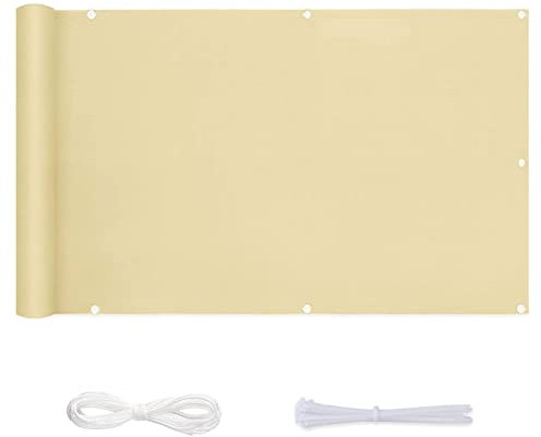 MYUANH Sichtschutz Balkon 0.7x6.5m Balkon Windschutz UV-Schutz Sonnenschutz Balkon-Verkleidung Balkonbespannung mit Ösen und Kordel für Balkon Garten im Freien, Creme Farben