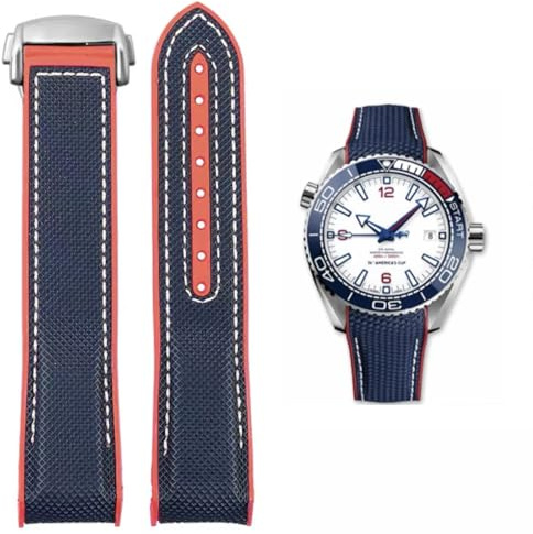 FOUUA Uhrenarmband 22mm 20mm für Omega kompatibel mit Omega-Armband Uhrenarmband Silikon und Canvas Faltschließe Passend für Omega [SpeedMaster] [Seamaster] [De Ville]