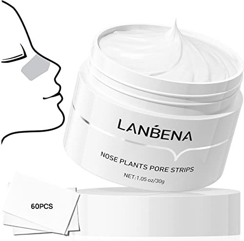 LANBENA Blackhead Mask (30g), 60 Pieces Nose Pore Strips, Note: Cream Goes Dry out/Gunk below 25 Degrees, Place Bottle in Boiling Water to Soften