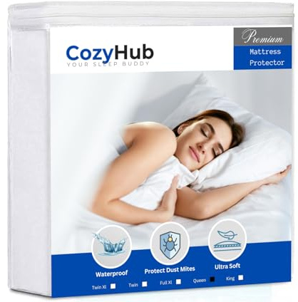 CozyHub Mattress Protector - Queen Size Cotton Terry Waterproof Mattress Protector, Breathable Noiseless Fitted Mattress Cover, Machine Washable