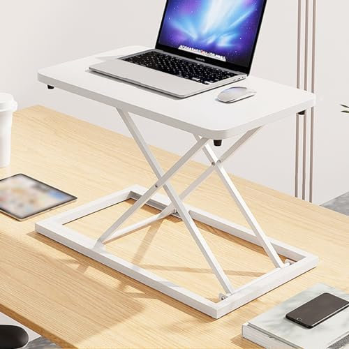 TemkIN Stehpult-Konverter, Höhenverstellbarer Sitz Steh Pult, Ergonomischer Laptop-Ständer, für Laptop und Einzelmonitor-Arbeitsplatz Büroeinsatz (Color : White, Size : 60 * 34cm)