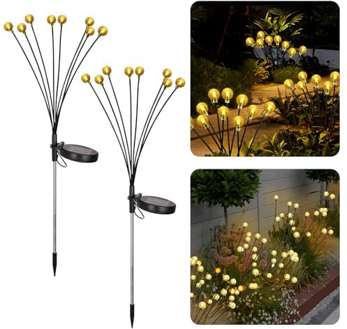 SALCAR LED Solarleuchten Gartendeko, 2 Stück 8 LEDs Kristall Kugeln Gartendeko Solar Gartenleuchte Außen, Wasserdicht Solarlampen für Außen Garten, für Rasen, Terrasse, Hof, Geschenke, Warmweiß