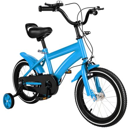 Lilyeriy 14 Zoll Fahrrad Kinderfahrrad für Mädchen Jungen ab 3-6 Jahre mit Stützrädern Verschleißfeste Reifen HöHenverstellbar (Blau)