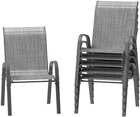Amopatio Lot de 6 Chaise de Jardin Exterieur, Fauteuil de Jardin Empilables, 62 x 67 x 96 cm, Métal et Textilène, pour Salon, Balcon, Terrasse, Gris
