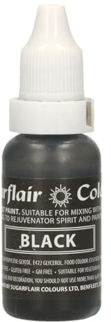 Sugarflair Edible Droplet Paint Lebensmittelfarbe Flüssig, Black, 14 ml | Lebensmittel Farbe für für Fondant, Marzipan, Gum Paste, Buttercreme, Teig und mehr, Kann mit Airbrush verwendet werden