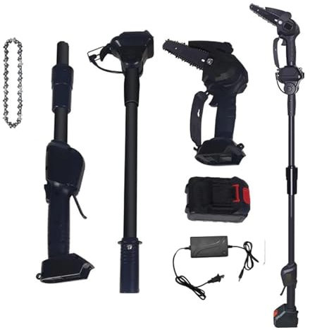2-in-1 Cordless Pole Saw & Mini Chainsaw, Telescopic Long Reach Pruner, 24V Li-Ion Battery Powered Electric High Branch Saw for Tree Trimming, 8cm Cutting Diameter, 2.0AH Battery (1.3m/4.3FT)