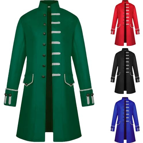OPAEHJF Herren Steampunk Frack Mantel ，Vintage Viktorianischen Gothic Frack Renaissance Retro Uniform Mittelalter Jacke Halloween Cosplay Kostüm. (Grün, XXL)