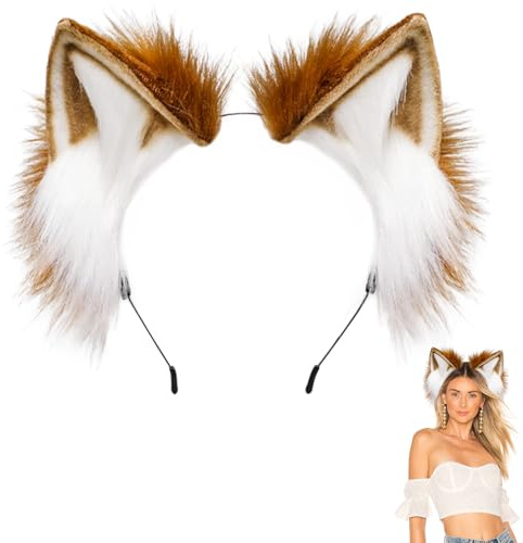 Forhandy Katzenohren Haarreif Fuchs Ohren Handgefertigtes | Wolfsohren Cosplay Kostüm Kopfbedeckung, Fuchs Kostüm Ohren für Fasching Karneval Party Halloween Weihnachten Damen Männer